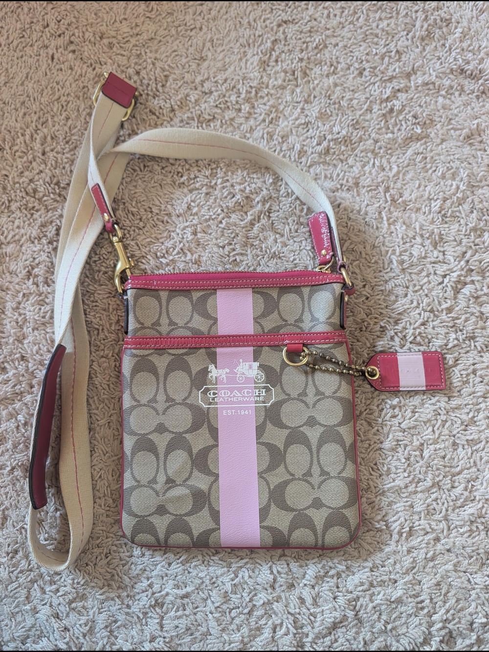 Coach Pink Trim Signature Crossbody Bag